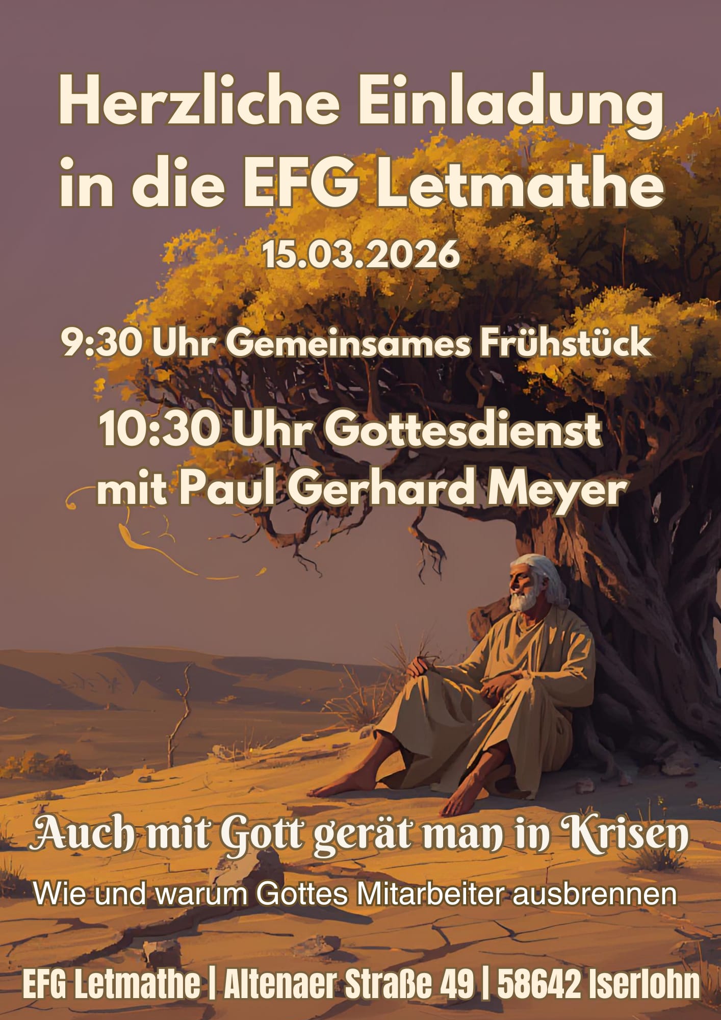 Herzliche Einladung zum Gottesdienst am 15.03.2026, um 10:30 Uhr .. mit Frühstück ab 9:30 Uhr