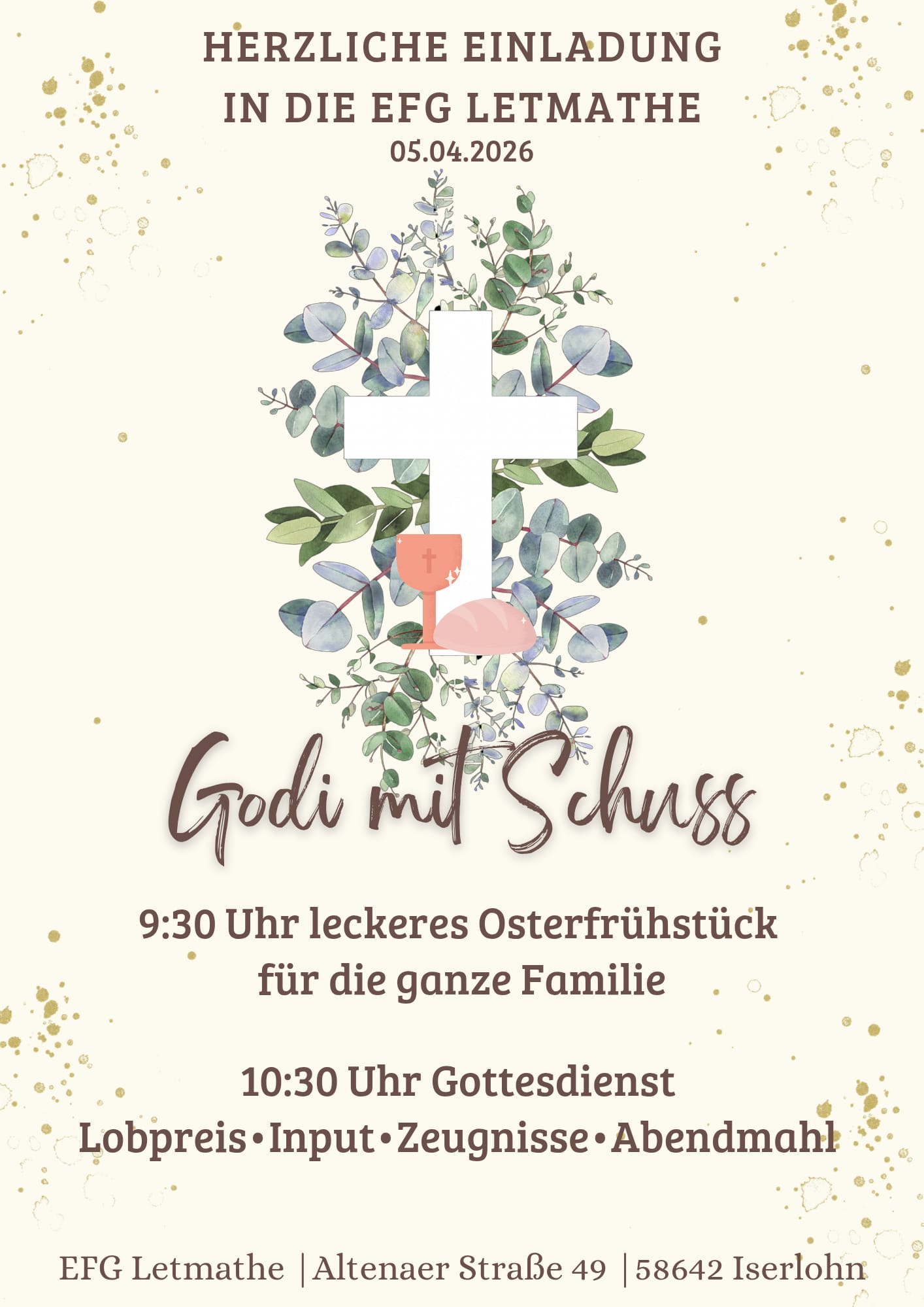 Herzliche Einladung zum Gottesdienst am 05.04.2026, um 10:30 Uhr .. mit Frühstück ab 9:30 Uhr