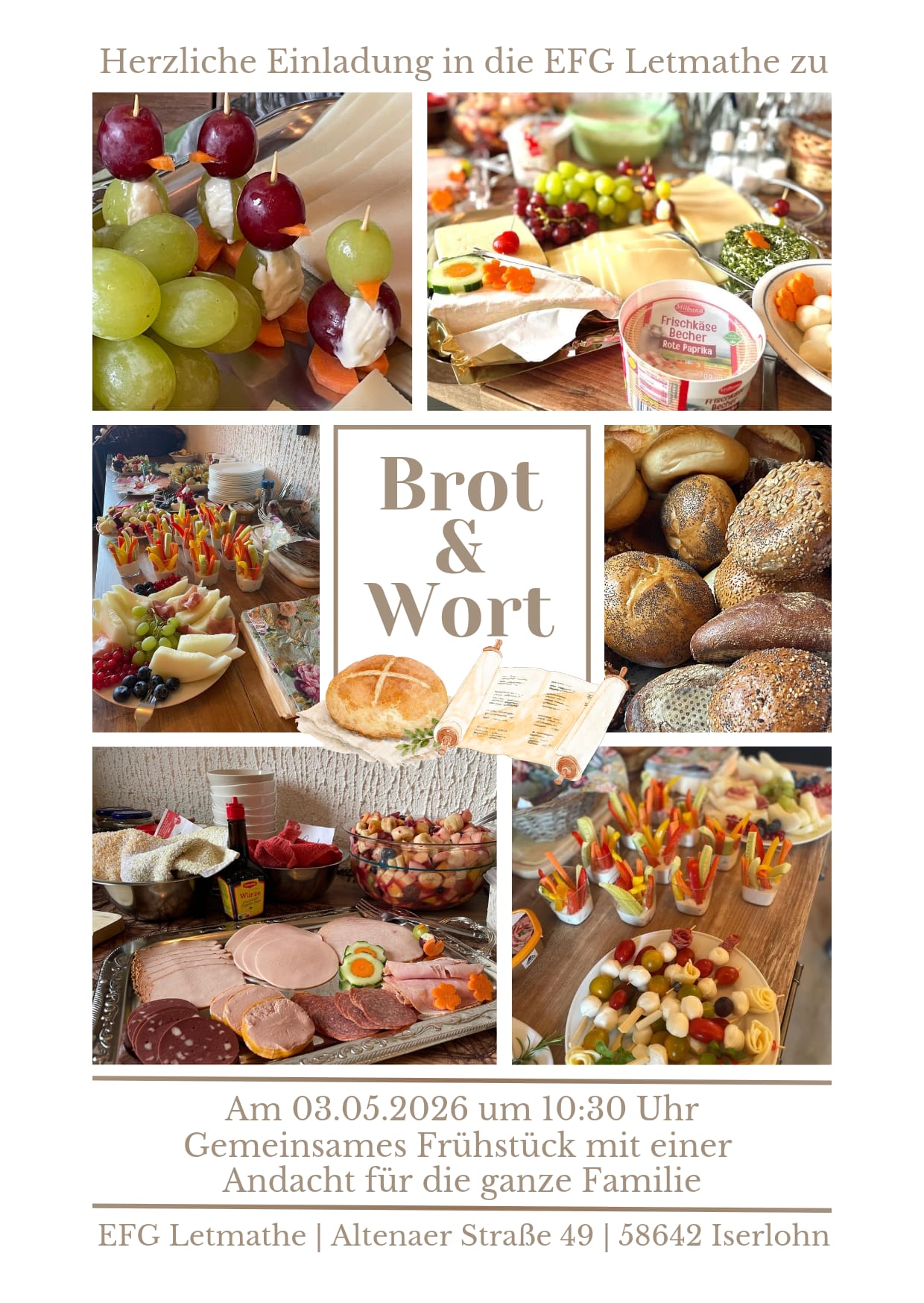 Herzliche Einladung zu Brot und Wort am 03.05.2026, um 10:30 Uhr .. mit Frühstück