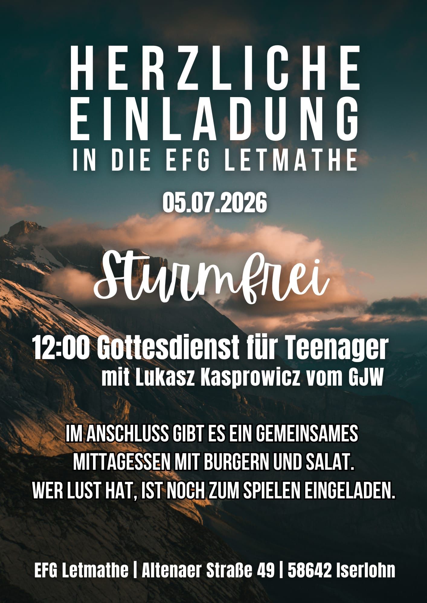 Herzliche Einladung zum Teenager - Gottesdienst am 05.07.2026, um 12:00 Uhr ..