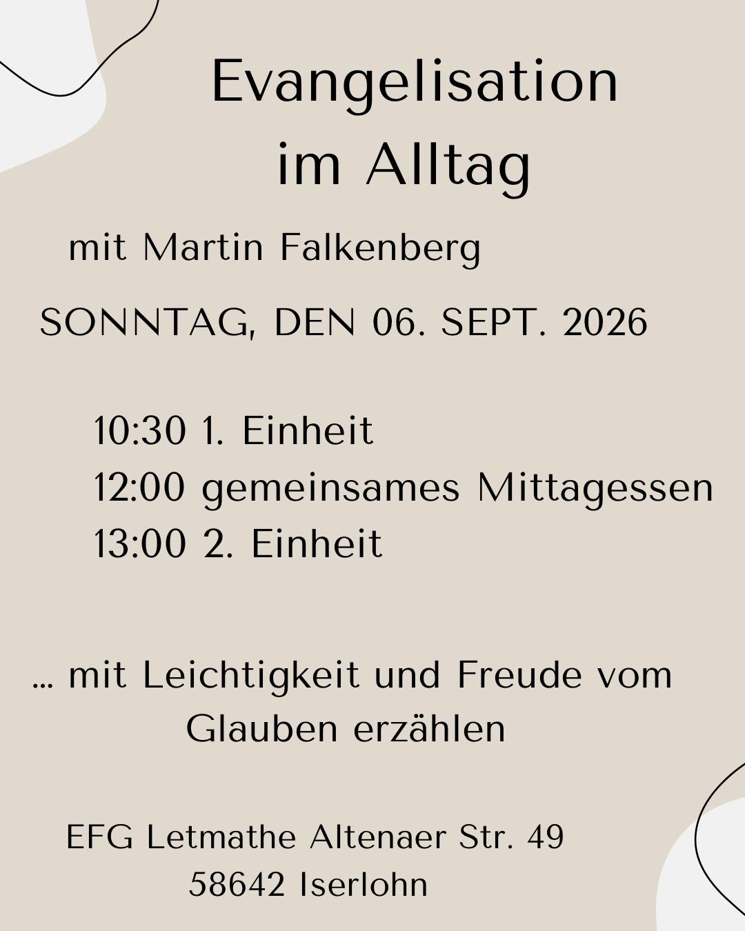 Herzliche Einladung zum Gottesdienst am 06.09.2026, um 10:30 Uhr ..mit anschließenden Kaffee und Mittagessen...