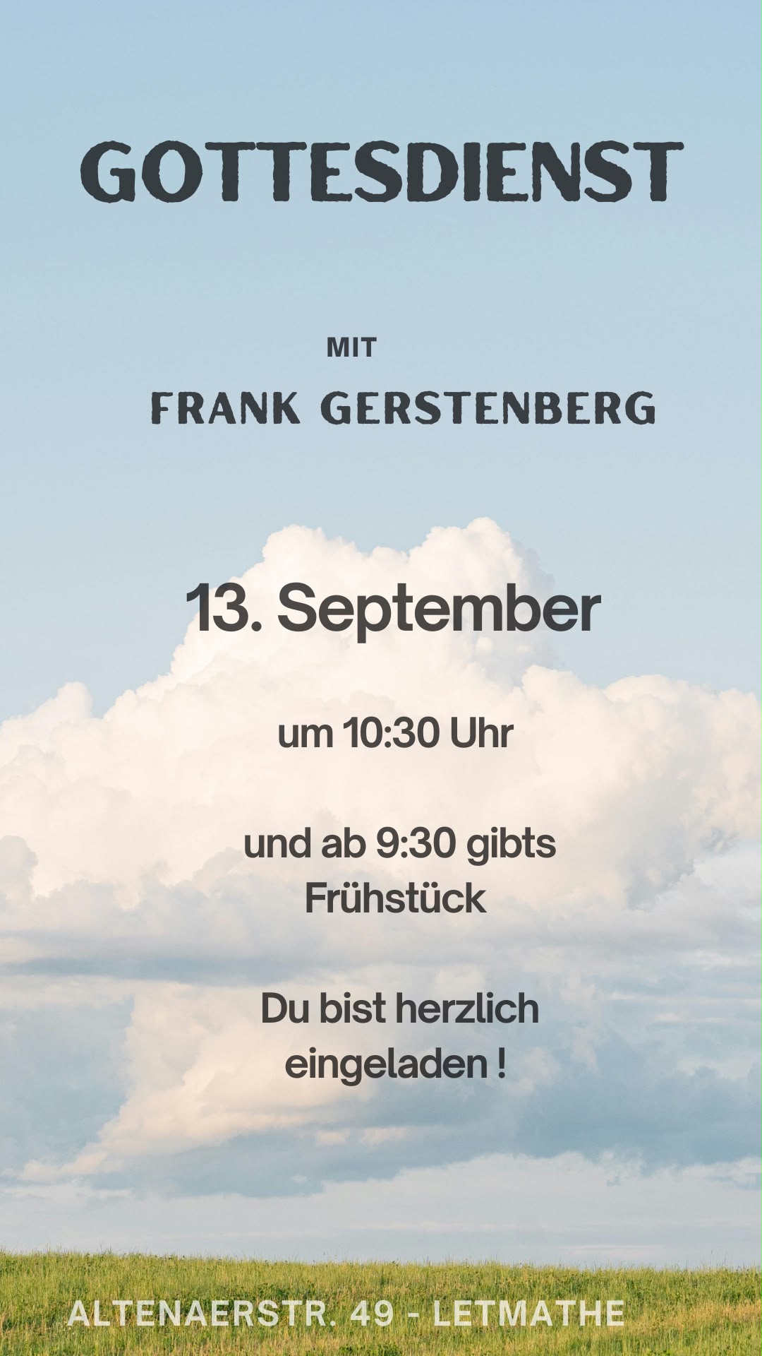 Herzliche Einladung zum Gottesdienst am 13.09.2026, um 10:30 Uhr .. mit Frühstück ab 9:30 Uhr