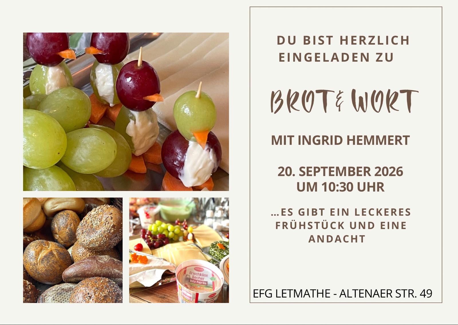 Herzliche Einladung zu Brot und Wort am 20.09.2026, um 10:30 Uhr .. mit Frühstück