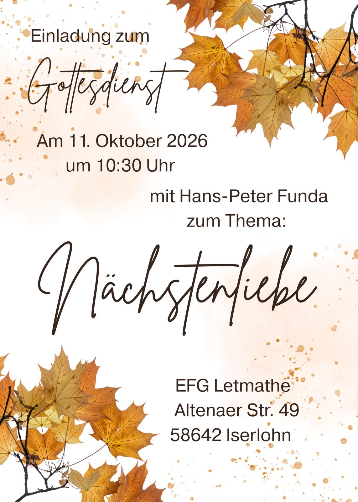 Herzliche Einladung zum Gottesdienst am 11.10.2026, um 10:30 Uhr ..